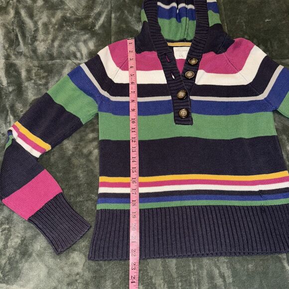 Vtg Y2K Aeropostale Sweater Womens Large Multicolor Striped Henley Neck Hooded - Picture 6 of 8